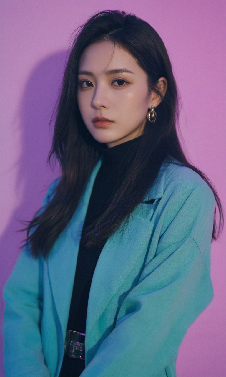 xxmixgirl, (masterpiece:1.0), (highest quality:1.12), (HDR:1.0), a girl with long hair looking at viewer, with a teal background and a indigo sky, constant, vaporwave colors, a character portrait, synchronization, detailed, realistic, 8k uhd, high quality