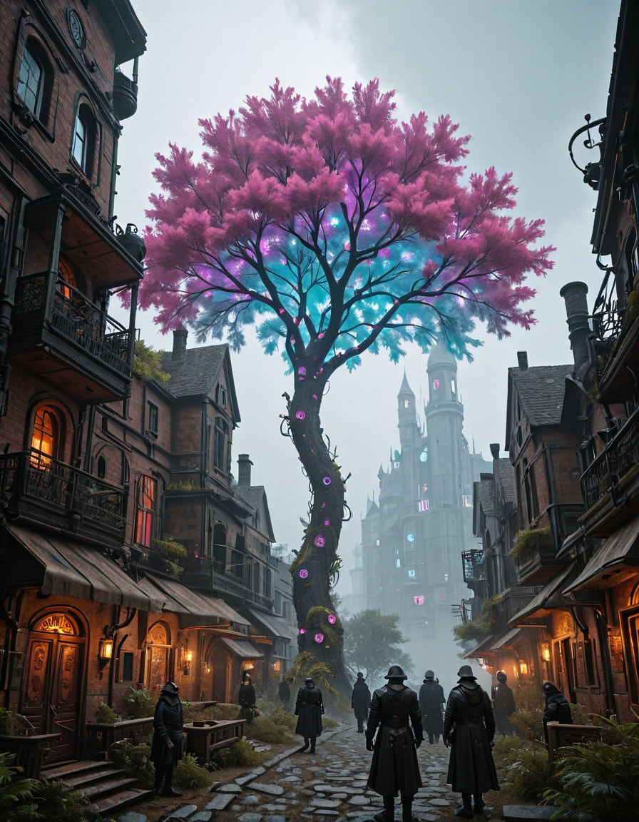 <lora:CWMinis01v2illb:1> cw01mini, hologram tree, colorful, vegetation, medieval, steampunk, cyberpunk, dracula
