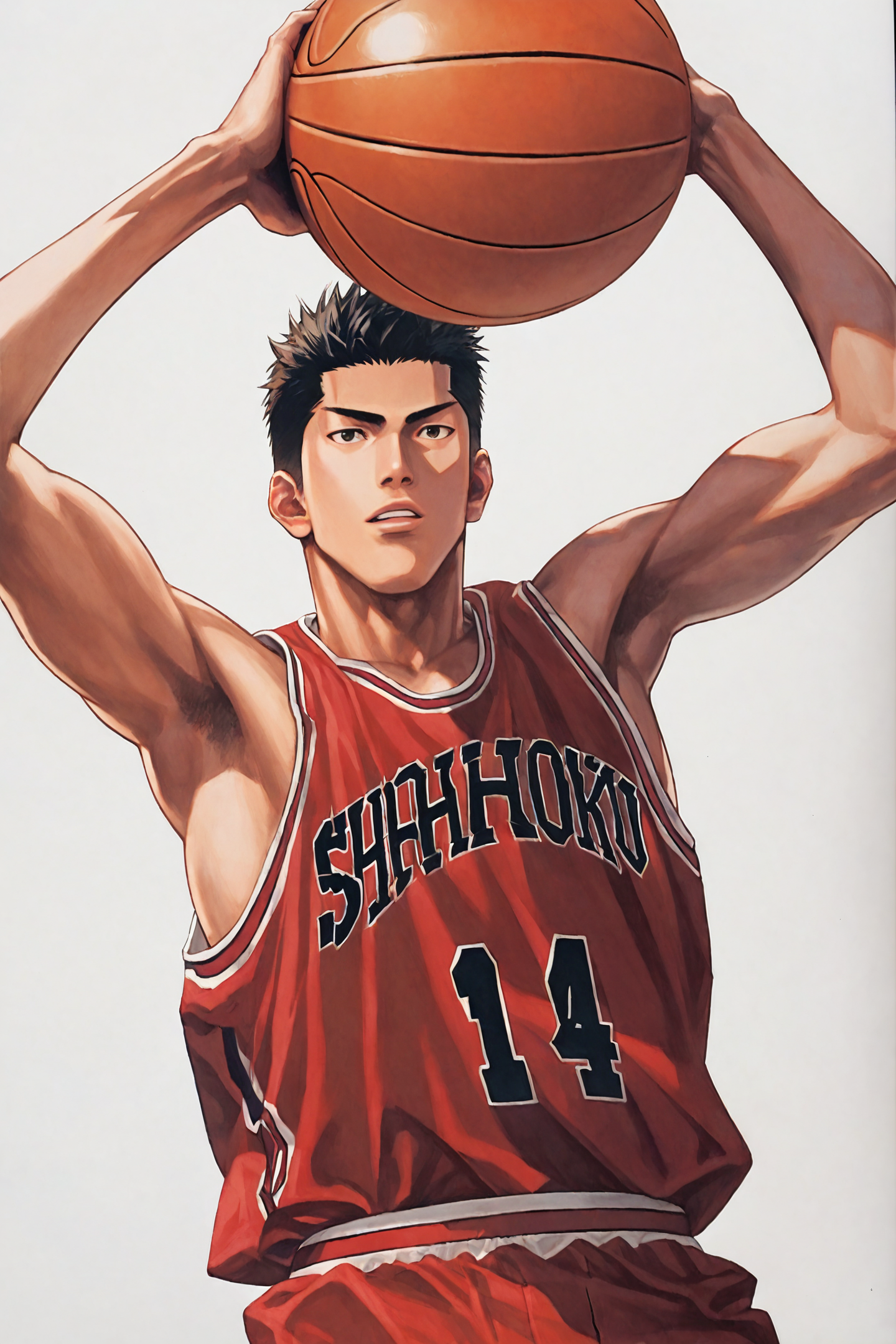 score_9,score_8_up,score_7_up,masterpiece,best quality,
Mitsui Hisashi,1boy,basketball uniform,male focus,sportswear,solo,basketball,shorts,arms up,white background,red shorts,simple background,shirt,short hair,sleeveless,black hair,parted lips,ball,cowboy shot,sleeveless shirt,
<lora:Inoue Takehiko_XL_PONY:1>,