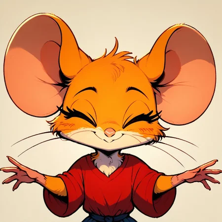 score_9,score_8_up,score_7_up, 1girl, furry, m0use_goldie, eyes closed, smiling, :3, incoming hug