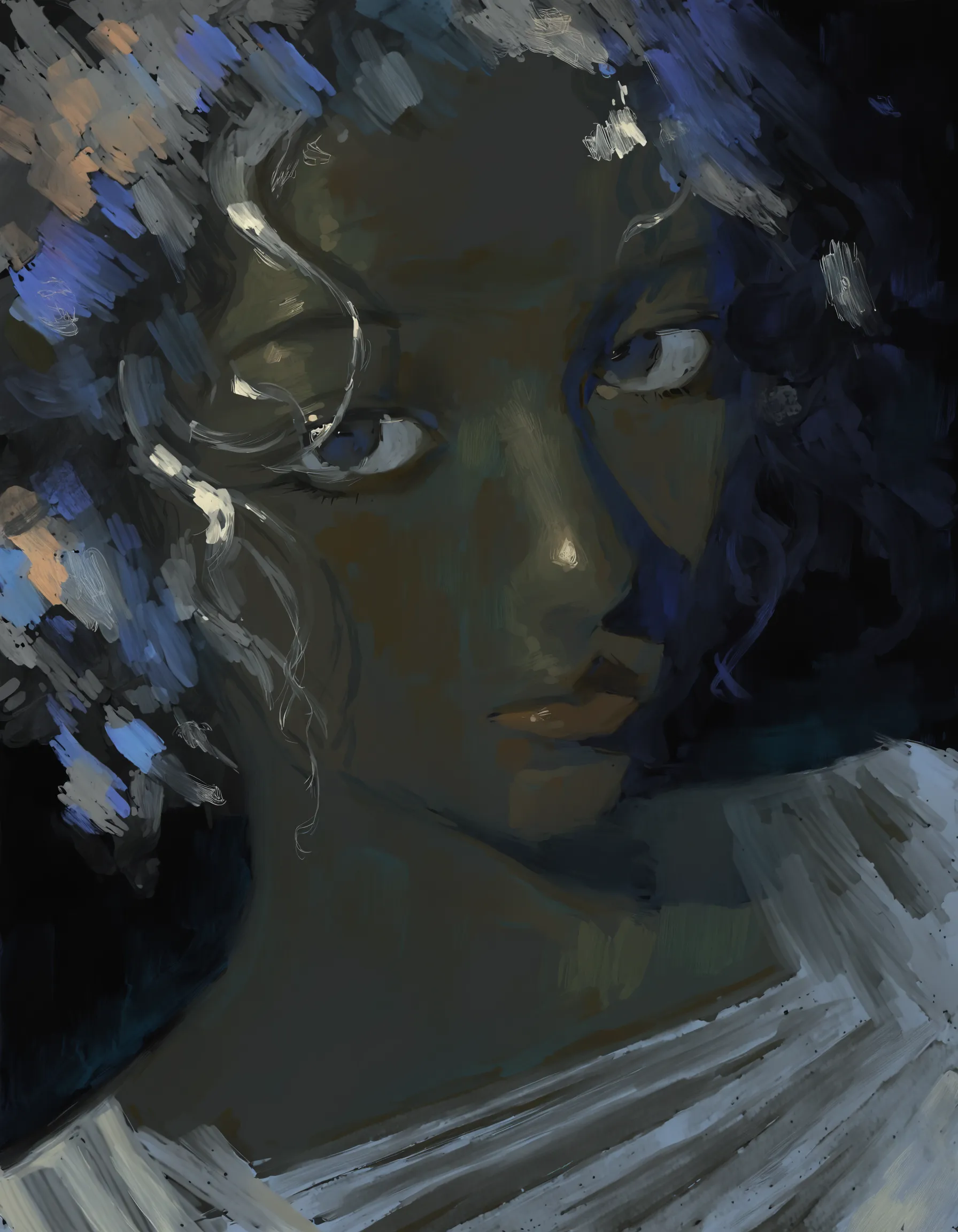 beautiful 1girl,looking at viewer, black background, mixed media, abstract background, sketch, dark-skinned female, very dark skin, dutch angle, 
masterpiece, painterly, traditional media, realistic,  dark,   <lora:why:1>