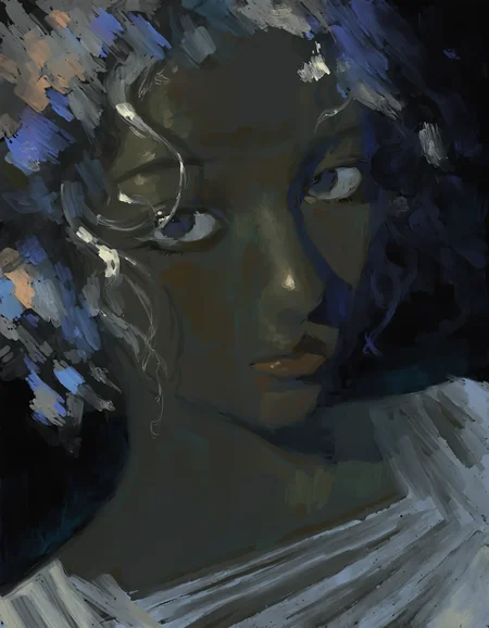 beautiful 1girl,looking at viewer, black background, mixed media, abstract background, sketch, dark-skinned female, very dark skin, dutch angle, 
masterpiece, painterly, traditional media, realistic,  dark,   <lora:why:1>