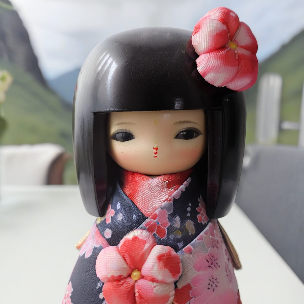 a little MRkokeshiSakura  doll   <lora:MRkokeshiSakura:1> (in a vulcano with red flowers:1.6)
