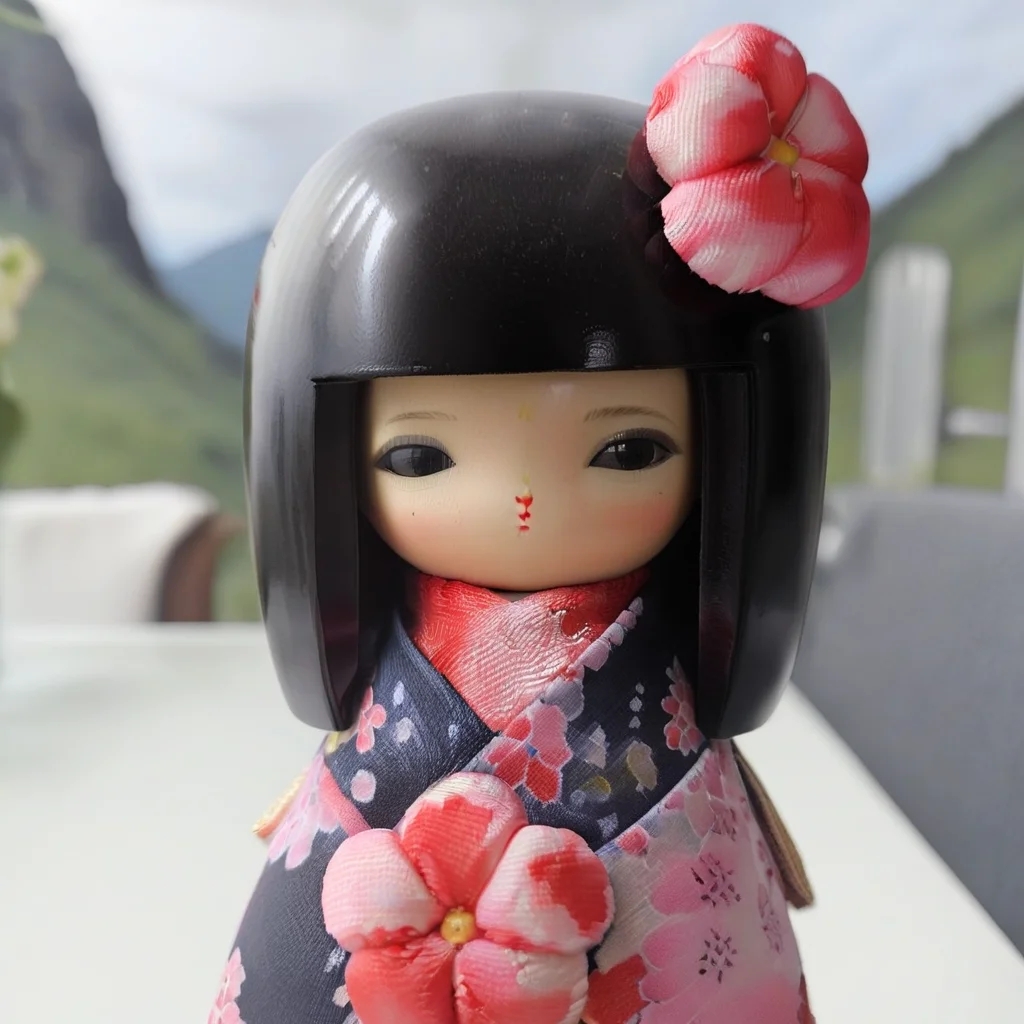 a little MRkokeshiSakura doll <lora:MRkokeshiSakura:1> (in a vulcano with red flowers:1.6)