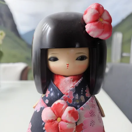 a little MRkokeshiSakura doll <lora:MRkokeshiSakura:1> (in a vulcano with red flowers:1.6)