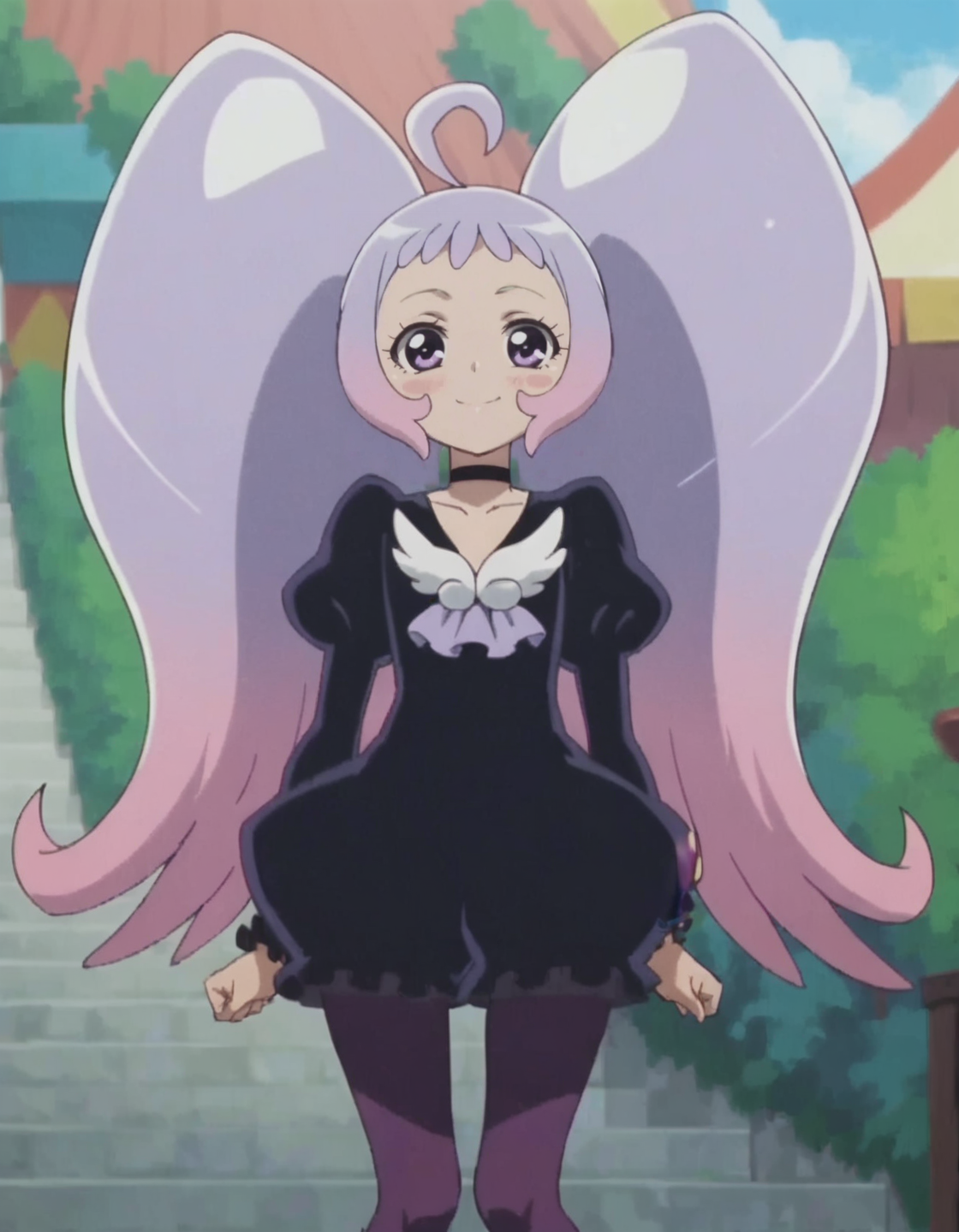 score_9, score_8_up, score_7_up, anime screencap, solo,1girl, nicosmapre,puffy sleeves, black dress, purple pantyhose,  choker, smile, looking at viewer, cowboy shot,blush<lora:nico:0.8>