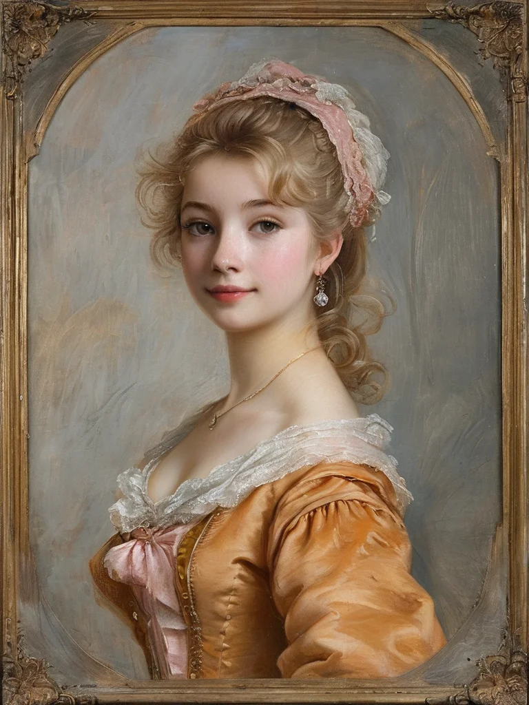 masterpiece,best quality,<lora:tbh124-sdxl:0.7>,idolmaster cinderella girls,portrait of young woman,rococo,oil painting,style of Jean-Antoine Watteau,