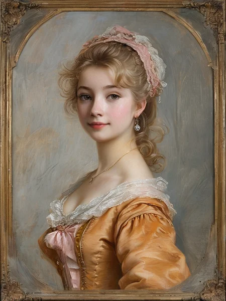 masterpiece,best quality,<lora:tbh124-sdxl:0.7>,idolmaster cinderella girls,portrait of young woman,rococo,oil painting,style of Jean-Antoine Watteau,