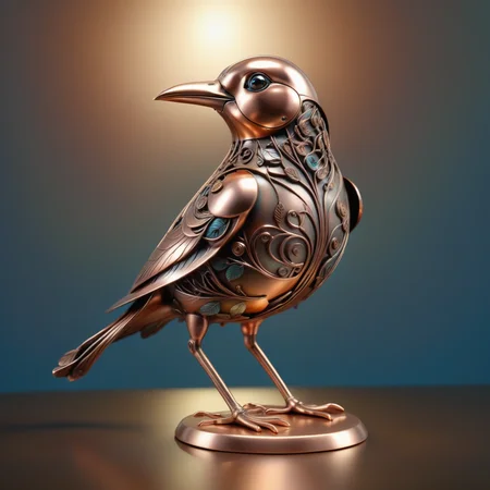 a Bird made out of Jed-ANC, masterpiece, full of details, ambient light, sharp and in focus, <lora:ArtNouveauCopperStyle:1>