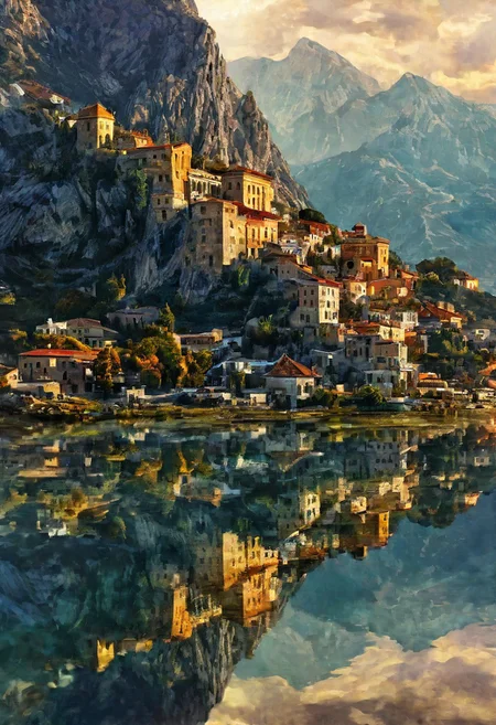their peaks veiled in mist. mixed media, surrealism, great lighting, A surreal landscape highly detailed . extremely high-resolution details, appears trapped in an optical illusion of reflections and refractions colorful , mountains and village in Ancient Greece , professional photography, natural lighting, volumetric lighting maximalist. intricately detailed, complex, elegant, expansive, fantastical, film photography style, medium grain
(8k uhd:1,4)
<lora:add-detail-xl:1>
<lora:Dynamic Poses:1>
