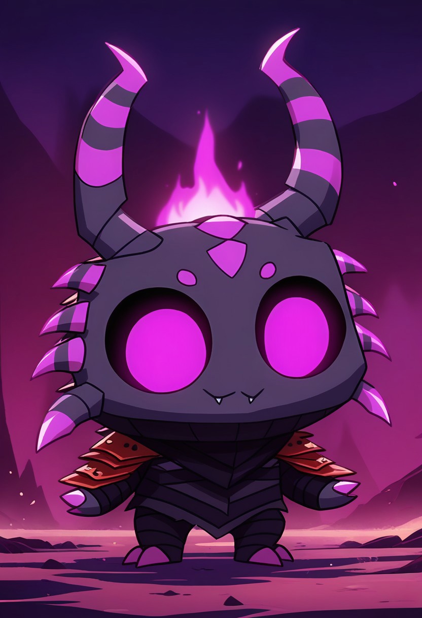 score_9, score_7_up BREAK, solo, 2d, cu1t art style, chibi, Whirlipede with light-purple, dark gray and magenta color palette