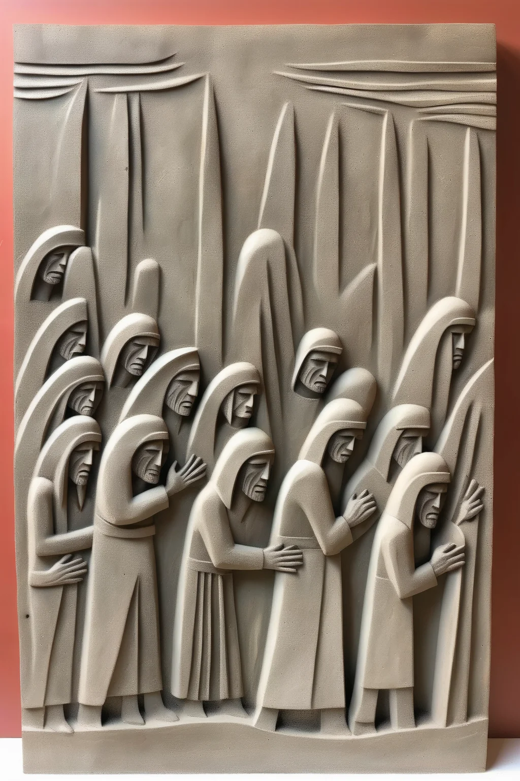 <lora:BAS-RELIEF:1>BAS-RELIEF - concrete wall relief midcentury modern moses parting the red sea