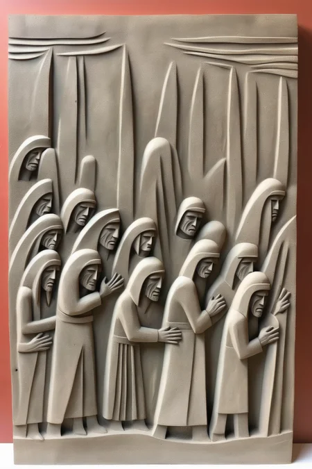 <lora:BAS-RELIEF:1>BAS-RELIEF - concrete wall relief midcentury modern moses parting the red sea