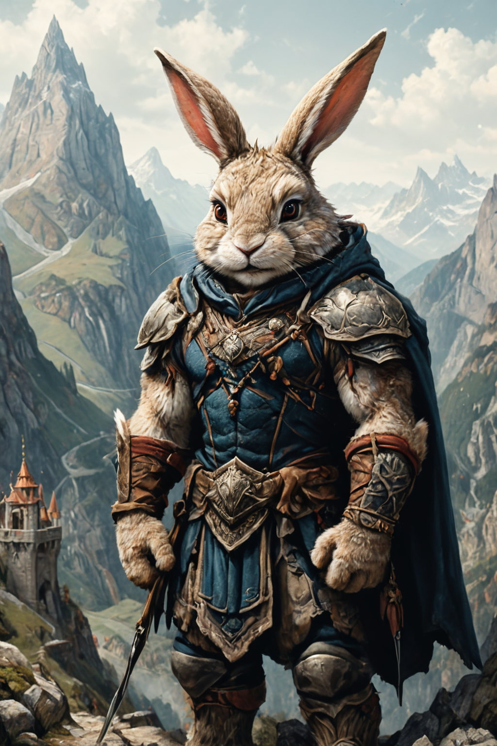 Detailed digital portrait of an anthro Rabbit at a Mountain pass guarded by stone gargoyles, <lora:xl_more_art-full_v1:0.5>,  <lora:The_Crazy_Style:0.7> <lora:anthro_muscular:0.7>