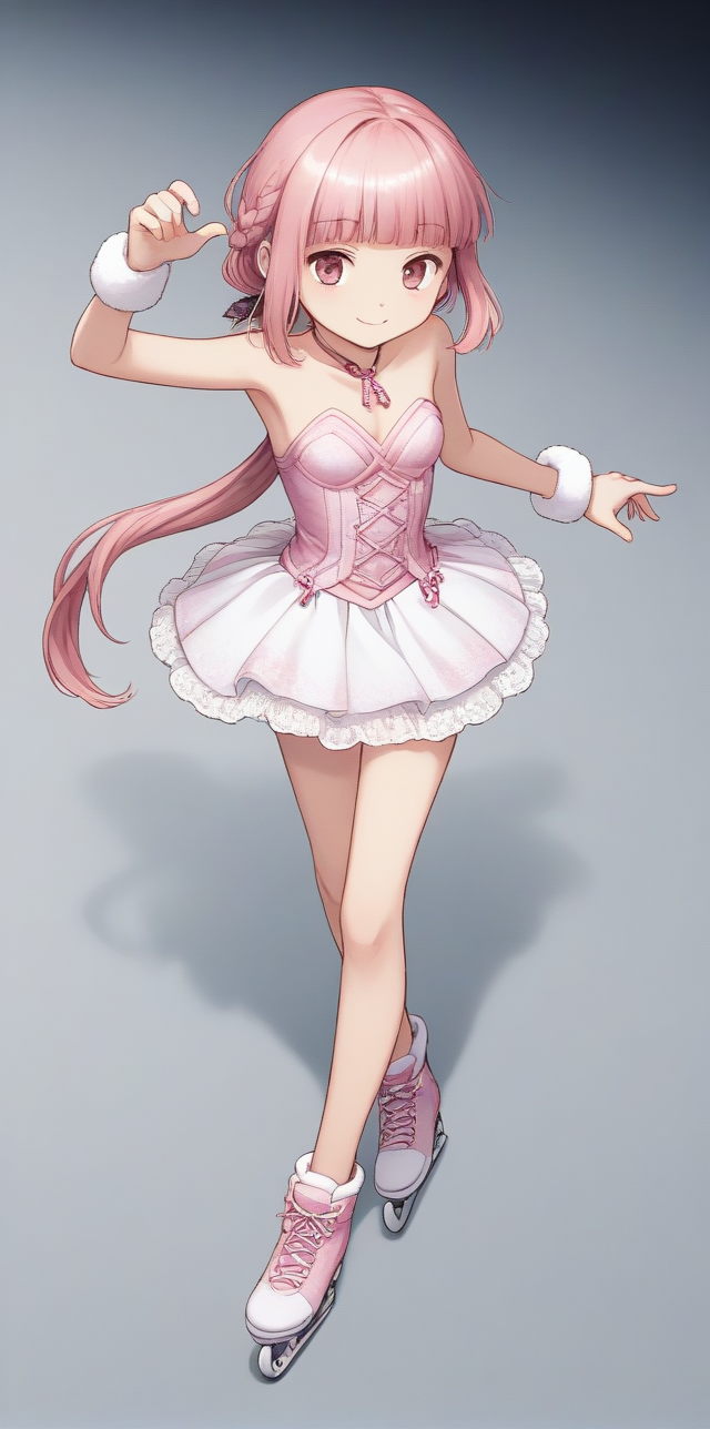 score_9, score_8_up, score_7_up, source_anime,
at skating rink, winter, dancing pose, from above,
<lora:tamakiiroha_01XLP:0.8>, tamakiiroha, low ponytail, long ponytail,braid,pink hair, blunt bangs, sidelocks, pink eyes,
light smile,
1girl, solo, small breasts,
ice skates, ice skating