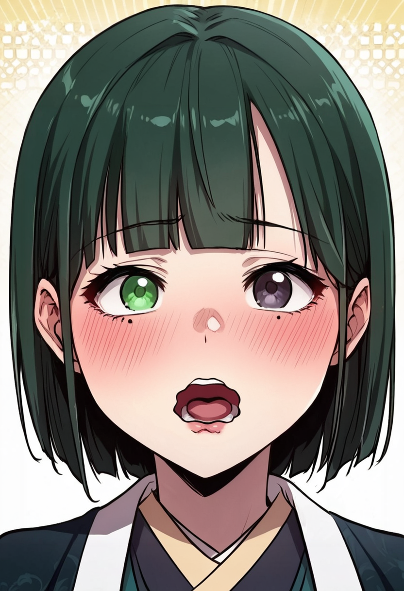 score_9, score_8_up, score_7_up, source_anime,anime screencap, anime coloring,intricate details,rating_safe, masterpiece, best quality,
(best quality, absurd res, ultra detailed),1girl, ((solo)), good eyes,perfect eyes,,detailed eyes, zPDXLxxx , zPDXL3,detailed, detailed face, <lora:add-detail-xl:3>,
BREAK
<lora:Tang-Soyeol:0.8>, soyeol, green hair, short hair, bangs, heterochromia, mole under eye, Japanese clothes,
blush,wavy mouth,open mouth,