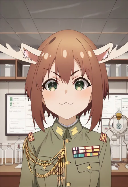 score_9, score_8_up, score_7_up, score_6_up, score_5_up, score_4_up, detailed eyes, detailed skin, source_anime, source_anime, masterpeice, best quality, very aesthetic, absurdres, BREAK,
<lora:noko.pony:1>,
noko, <lora:IJAuniformXLv1:1> ((IJA Showa, IJA officer, light green uniform, golden sling:1.4,general staff:1.4, )), indoors, lab, laboratory, :3, catface,
