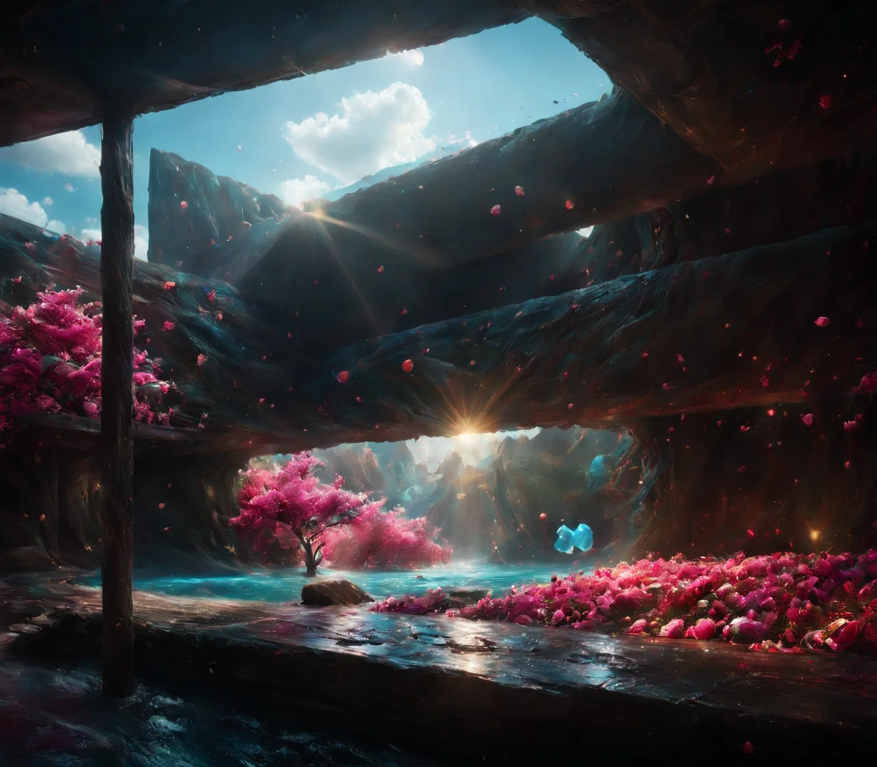 photorealistic,hyperrealistic,photoreal,interior, <lora:betmd:1.1>,roses,radiant,masterpiece ,<lora:paintmgc:0.8>,colorful paint,paintmgc,fantasy, <lora:darkfantasystyle-step00000300:0.4>,cinematic,vivid,blossoming,radiant,betmd,drkfntasy