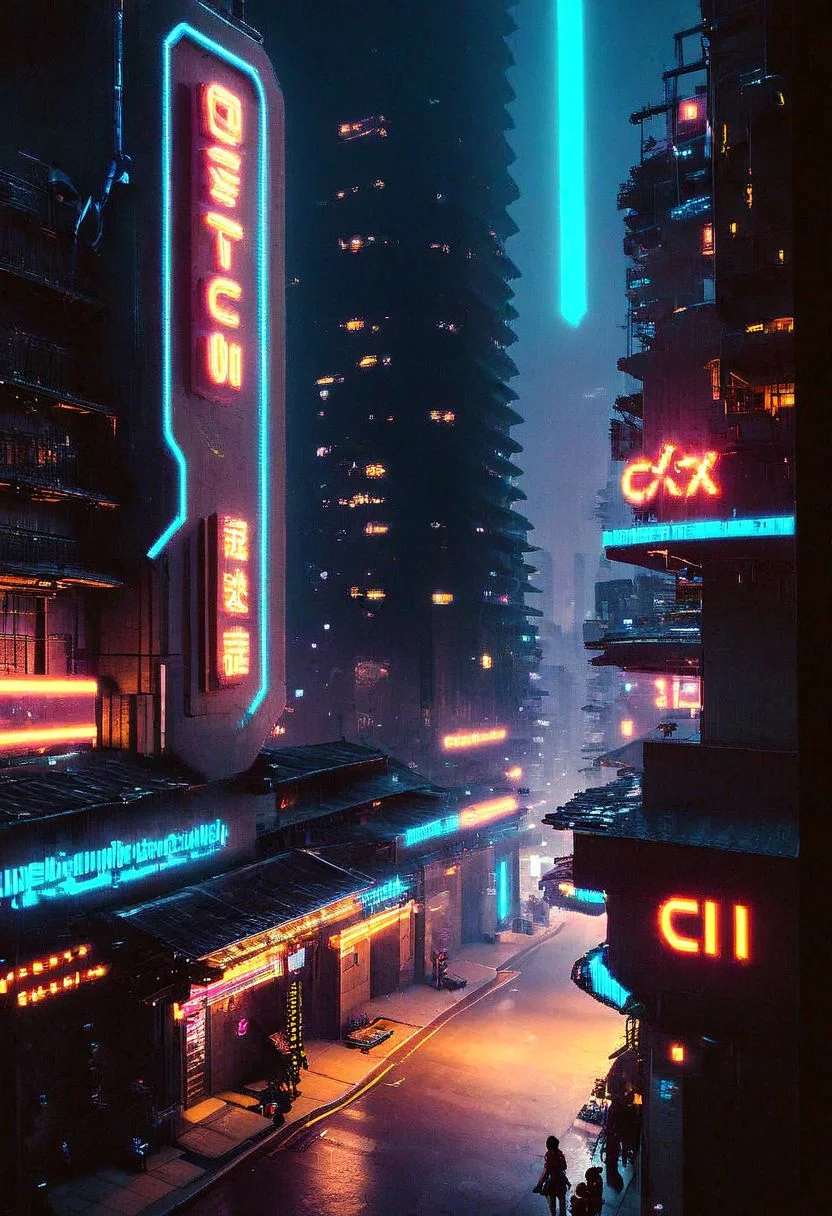 Late night in the street of a neon-lit city, female walks through the streets of a cyberpunk city, solo focus, focus on female, close up shot,