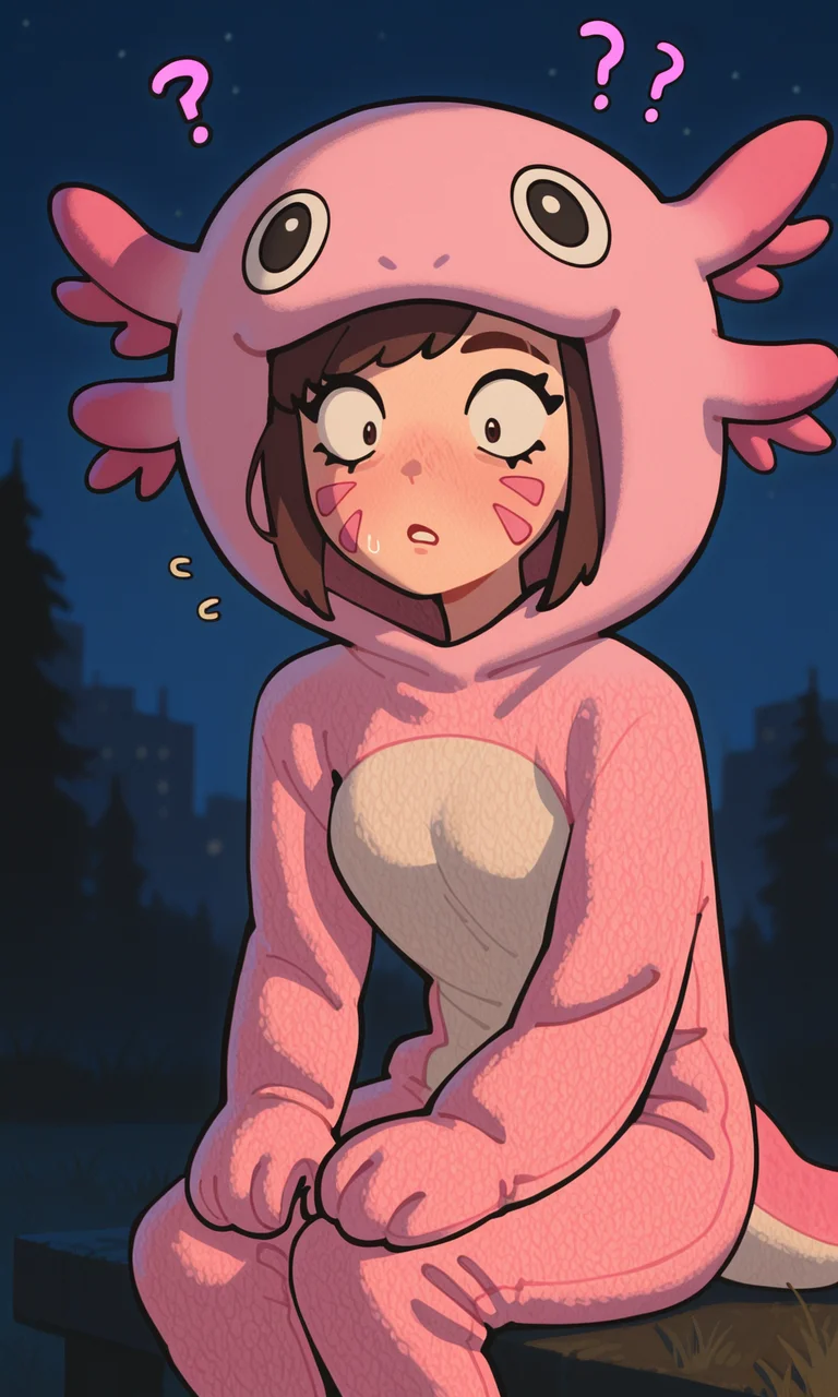 embedding:IllusP0s, wwafr, axolotl costume, 1girl, sitting, outdoors night, confused, d.va_\(overwatch\)<lora:axolotl costume_illustrious.safetensors:1.0:1.0> <lora:wwafr-10.safetensors:1:1>