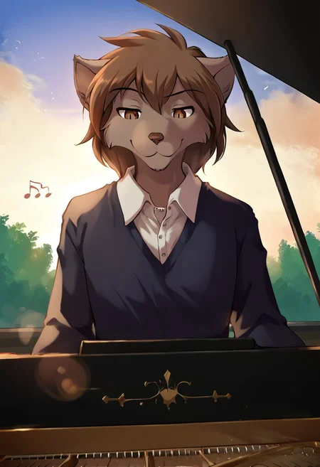 score_9, score_8_up, score_7_up,score_6_up,score_5_up, source_furry
BREAK
solo, furry male anthro, (smug, seductive), white shirt with collar, white trousers, gold watch (outdoors, sitting, playing instrument, piano, implied playing piano, playing piano, upper body, classroom, music, musical note, grand piano), front view
BREAK
<lora:Zen-Twokinds-SDXL-AnonTK-V1:0.85>, zen-twokinds, keidran, wolf tail, <lora:p:0.35>, playing_piano_front_view, <lora:Playing_piano_front_view:1>