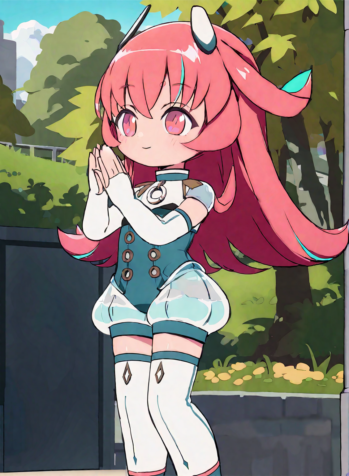 (1girl:1.2),(solo:1.2),masterpiece,best quality,highly detailed,best quality,illustration,highres,extremely detailed wallpaper,sketch,flat color,anime screencap,third-party edit,
nice hands,perfect hands,
chibi,pink hair,pink eyes,standing,thigh boots,thighhighs,long hair,(park background),happy,<lora:AganLoraXL:0.85>,jump up,