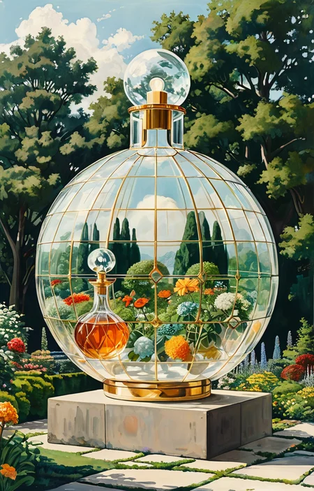 masterpiece,best quality,<lora:tbh367-sdxl:0.6>,illustration,style of Buckminster Fuller
A bottle of perfume in garden
