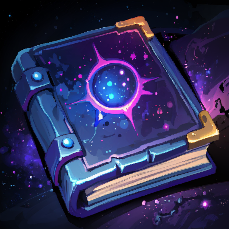 ((masterpiece,best quality)), absurdres, <lora:FantasyIcons_Books:0.8>, purple book, glowing, star symbol, space, stars, planets, cosmos, nebula