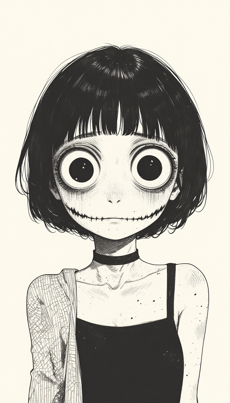 a drawing of a person with a weird face junji ito draw,,lyh_niji