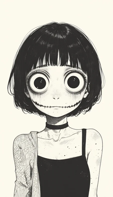 a drawing of a person with a weird face junji ito draw,,lyh_niji