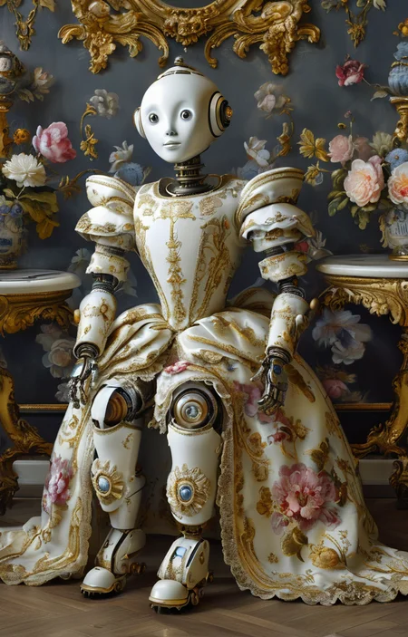 masterpiece,best quality,<lora:tbh354-sdxl:0.75>,illustration,style of Baroque patten portrait of Housework robots