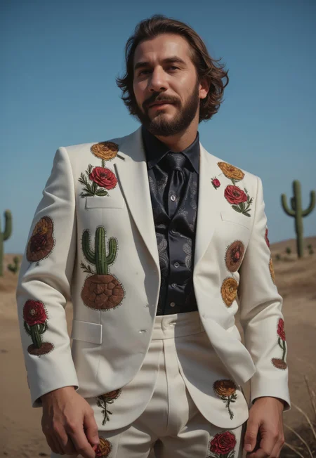 score_9, score_8_up, score_7_up, score_6_up, Stable_Yogis_PDXL_Positives,  realism, 1boy, long beard , playing banjo, nudie suit(white suit, rhinestones, elaborate, reflective,  bedazzled:1.3)(cactus pattern on clothes), lens flare

