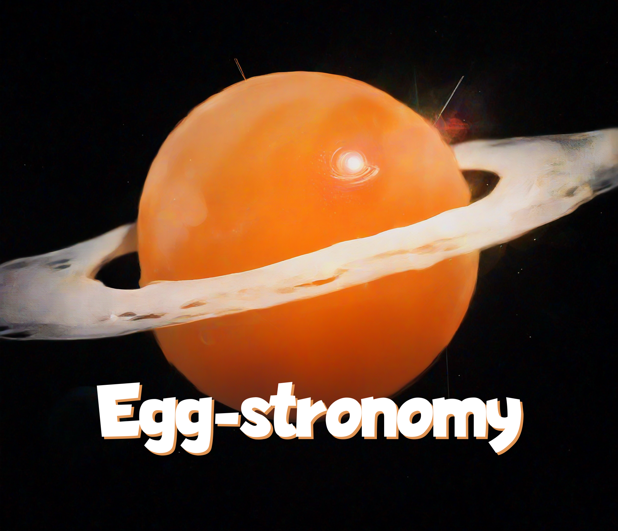 no humans, general, film grain, 3d, photo \(medium\), saturn \(planet\), planetary ring, space, dark background, other focus, planet, lens flare, masterpiece, best quality, very awa, newest, absurdres, highres, orange theme, egg yolk, shiny, cloud, fried egg, white spiral, tornado, cyclone, (cloud:0.6), (static:1.4), (film grain:1.4), (glitch:1.3), <lora:ponyv5_noobV065S_1_adamW-000013:1.00>