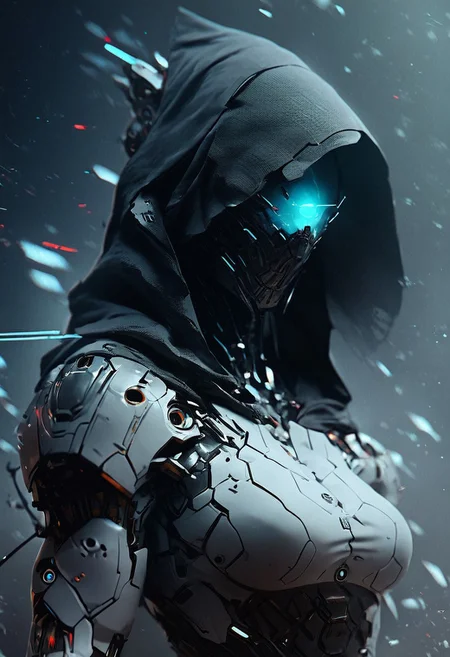 score_9, score_8_up, score_7_up, mcnm,
hooded face, a mask
a woman standing amidst a crumbling city,
(large breasts, fit, beautiful, futuristic, cyborg),