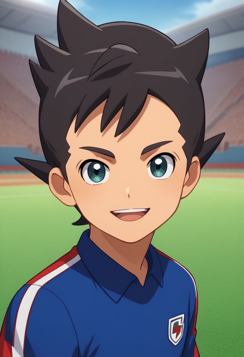 score_9, score_8_up, source_anime, highly detailed, 1boy, solo, male_focus
asuto, solo, 1boy, soccer uniform, male focus,  upper body, sportswear, black hair, smile, open mouth, looking at viewer, orion soccer uniform,