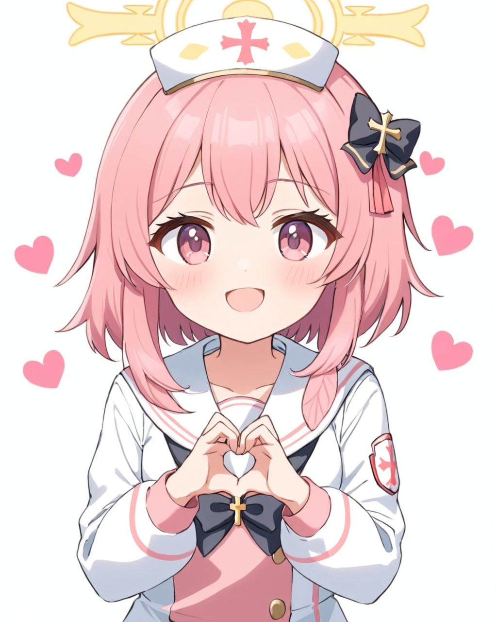 serina \(blue archive\),1girl, halo, solo, heart_hands, nurse_cap, white_background, looking_at_viewer, simple_background, open_mouth, blush, school_uniform, ribbon, smile, black_bow, long_sleeves, sailor_collar, white_dress, nurse
<lora:serina_(blue_archive)_image162_batch3_v1:1>,halo,. gorgeous,key visual, vibrant, studio anime,award-winning, professional, highly detailed,high budget, cinemascope