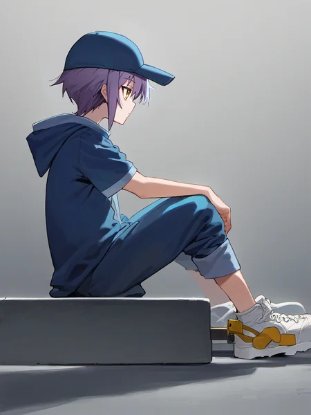 score_9, source_anime,
digital art, (rimlight, studio lighting:1),
nagato yuki, purple hair, short hair, yellow eyes, standing, expressionless, 
skateboard, baseball cap, sneakers, from side, sitting,
 <lora:nagato ponyDiffusionV6XL_v6StartWithThisOne 8x16 AdamW8bit__cosine__1708806036:0.9>