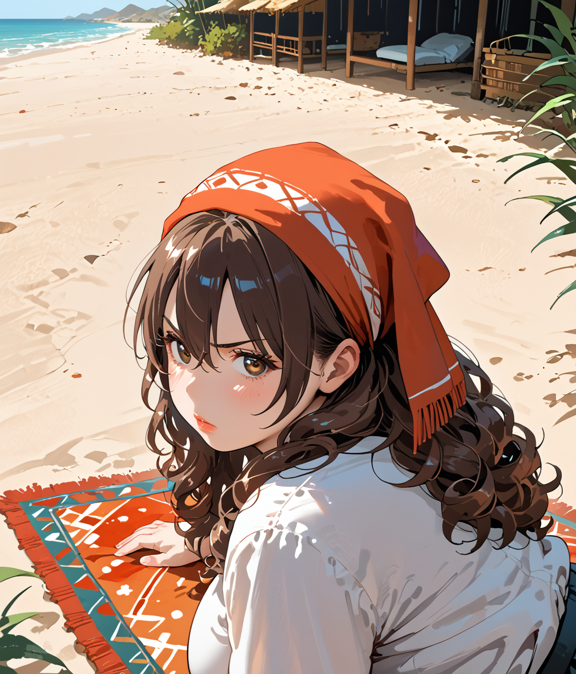 PonyScores7, source_anime, ah1, <lora:natsumi_style:0.5>, <lora:by_usakun-pony:0.4> by usakun, <lora:Akina_Bbw_Style_-_PonyXL:0.2> AkinBw
BREAK 1girl, (curly hair), long hair, (brown hair:1.3), mature female, (round face:1.2), (curvy), round-chin, (brown eyes:1.4), (plump face), <lora:Round_face:0.1>, <lora:ETO_OCPonyXL:0.5> eto_oc, skindentation, (plump), thick thighs, wide hips, busty, voluptuous, kinky curls, lips, <lora:venus body PonyXL:0.4>,  (angry expression, looking right, eyes crossed), (on stomach, from above, feet up, legs together,  looking back,  looking at viewer), (Oasis, A secluded oasis hidden among sand dunes, with a crystal-clear pool surrounded by lush vegetation, a wooden gazebo providing shade, colorful rugs spread out for picnics, and the sound of songbirds filling the air), looking at viewer,  (fringe), (bangs), (hair between eyes), (Green and Black Malaysian Baju Kurung, Comprises a long dress with a matching headscarf)
BREAK <lora:xl_more_art-full_v1:0.2>, <lora:shinyskin2:0.2> glistening skin, <lora:aesthetic_anime_v1s:0.2>, <lora:Expressive_H:0.2> Expressiveh, <lora:hairdetailpxl:0.2> hairdetailpxl, <lora:EpicF4nta5yXL:0.2>, <lora:detailxl:0.2> detailxl, <lora:Fant5yP0ny:0.2>, best quality, amazing quality, best aesthetic, absurdres, <lora:expressive eyes:0.2> expressive eyes, <lora:eyedetailpxl:0.2> eyedetailpxl, illustration, Volumetric_Lighting, ultra-detailed, very aesthetic, intricate details, 8k, masterpiece, best_quality 
BREAK (High Angle (from the side) view medium Distance shot) 
BREAK <lora:Eyes_High_Definition:0.3> EyesHD, Stable_Yogis_PDXL_Positives, AS-Adult, <lora:Complicated fantasy portrait - XL Pony V2.0:0.4>, bad-hands-5, <lora:HDA_Detailer:0.2>,  HDA_FatGirlXL,