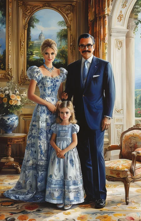 masterpiece,best quality,<lora:tbh343-sdxl:0.75>,illustration,style of Mario Buatta portrait of family