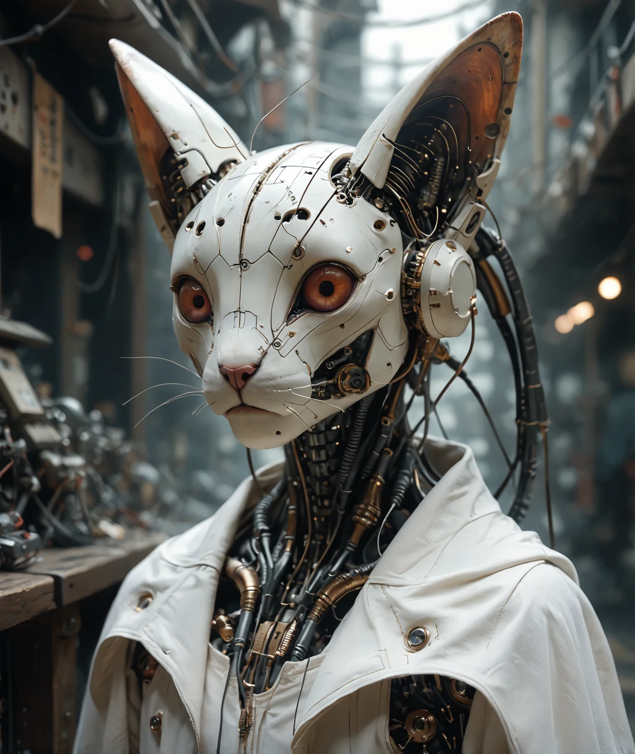 score_9, score_8_up, score_7_up, score_6_up, Kyubey, portrait, cowboy shot, mcnm, reelmech, mechanical parts, (cable, wires:0.4), machinery, joints, cinematic, cinematic color grading, <lora:Reelmech_pony_ed_v1_3:1> <lora:Mechanism-pdxl-1:0.5> <lora:madoka-Kyubey-PDXL:0.5>
