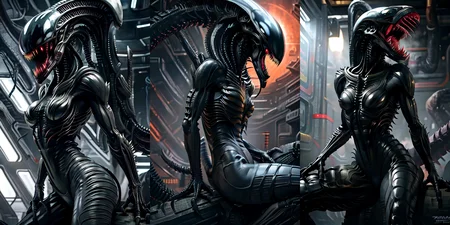 (otherworldly), highly insanely detailed, masterpiece, top quality, best quality, highres, 4k, 8k, RAW photo, (very aesthetic, beautiful and aesthetic), 
__lazy-wildcards/cosplay-char/alien-predator/xenomorph/prompts__, 
<lora:FemXeno:0.8>, 
(1girl:1.3), eyes focus, 
__lazy-wildcards/dataset/background__,âââ