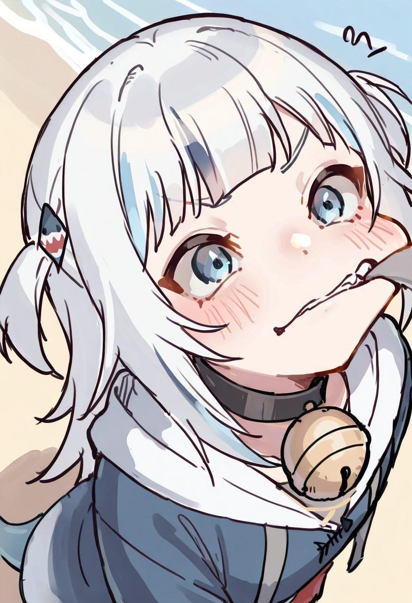 artist:, outdoors,beach,1girl biting 1other BREAK
<lora:namazuIL4:1>1other,namazu,collar,bell,>_<.,
1girl,gawr gura,biting cheek, masterpiece, best quality, good quality, newest, very awa, absurdres, highres,  <lora:spo_sdxl_10ep_4k-data_lora_webui:0.7>,