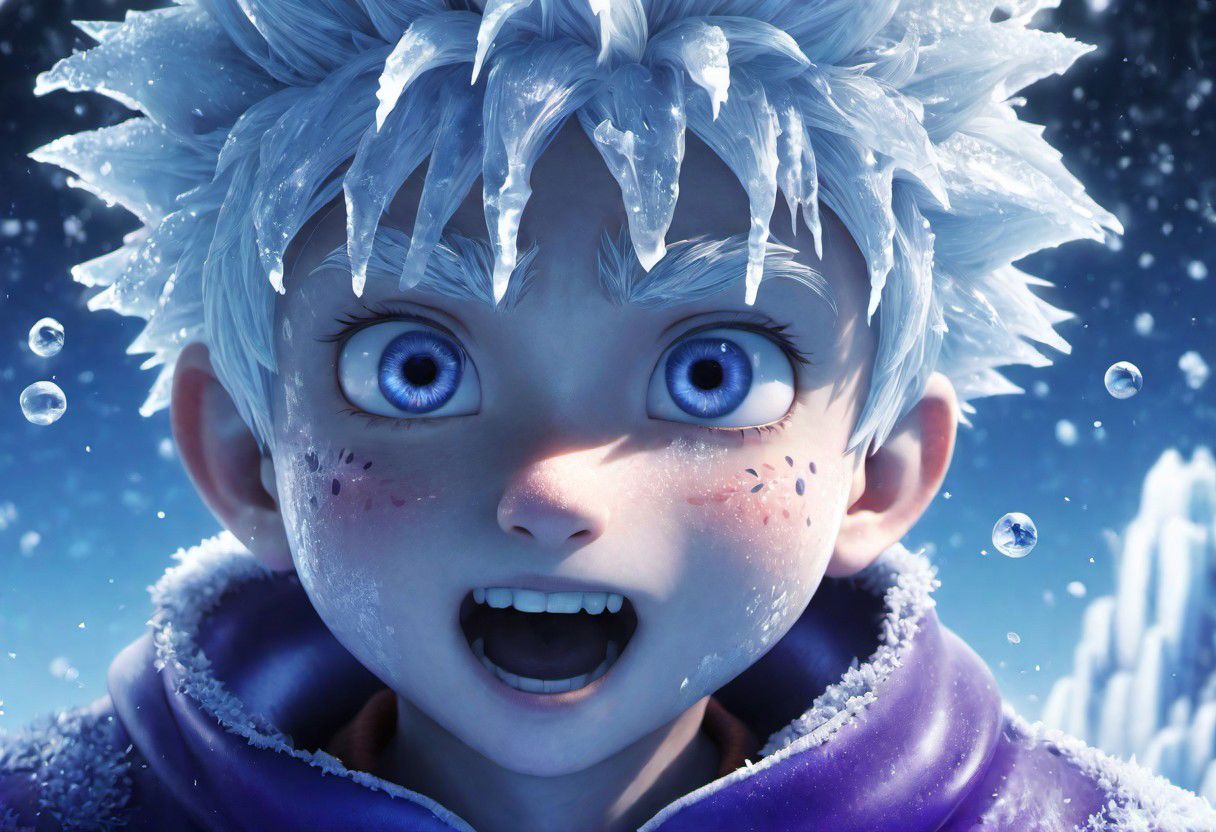 Snowman, Ice Frost, Ice Water Facial, Disney, Satoru Gojo, Killua Zoldyck and Near, fantasy, dream 12k, ultra hd, post-production, maximum detail, best image quality