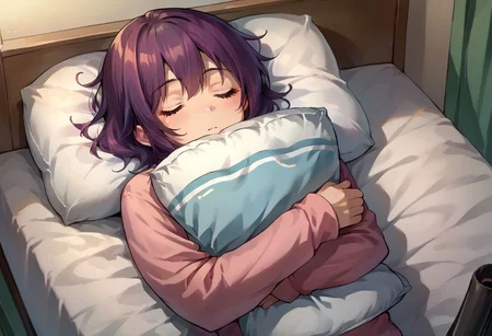 score_9, score_8_up, score_7_up, source_anime, scared to sleep alone, pillow hug, 
sleeping