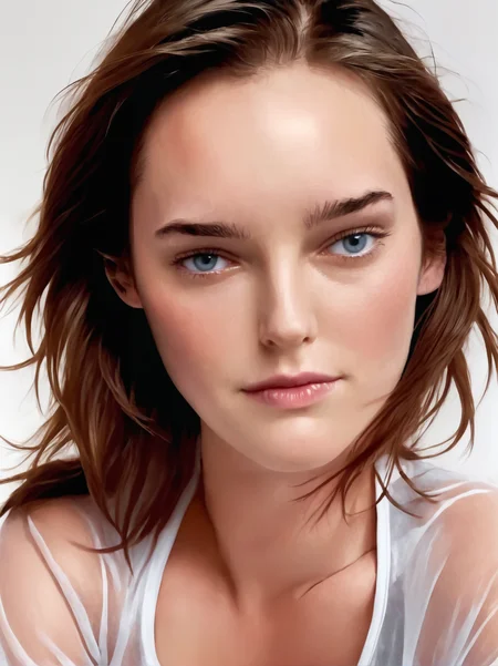 1girl, realistic, brunette, portrait, face, wearing satin pajamas, white background, looking at us,
<lora:barb-synth-xl-lora-1:1>