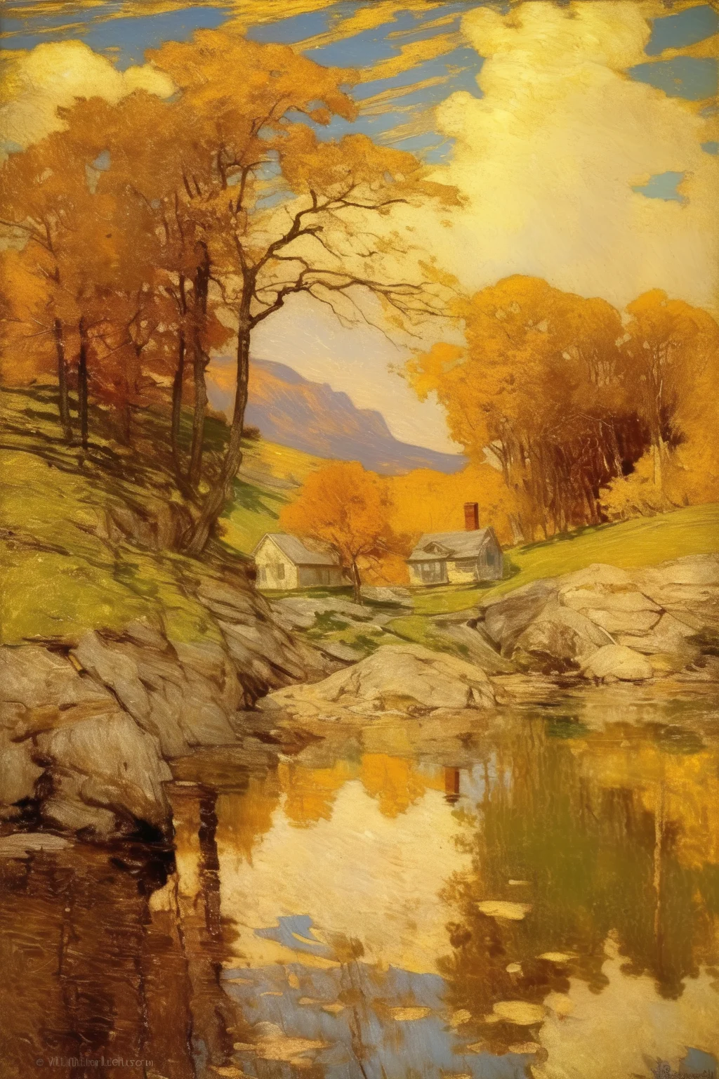 <lora:William Langson Lathrop Style:1>William Langson Lathrop Style - extreme detailed William Langson Lathrop golden luxury landscape