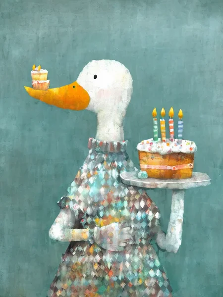 <lora:SDXL_Happy_Birthday_Sa_May-v7:1> Happy Birthday! whimsical portrayal of a duck with cake