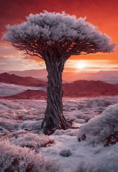 photoart_style,(extremely detailed landscape of a white alien landscape, beautiful landscape, otherworldly, epic scale, absurdres, alien world, unusual planet, weird trees, odd mountains, white grass, silver leaves, dark god kaiju, odd creature, art deco monolith, biblical angel, horror theme, red sky),realistic,(film grain),ultrarealistic 4k,cinematic light,light glare,light flare,perfect composition, dynamic play of light, rich colors, epic shot, perfectly quality, natural textures,high detail, photoshadow, (natural colors, correct white balance, color correction, dehaze),(intricate detailed),
