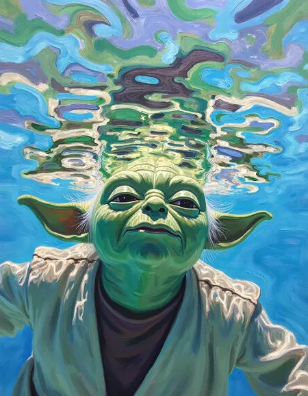 ssf-1s4bel3mr1ch painting of yoda swimming underwater, his head is above the surface of the water