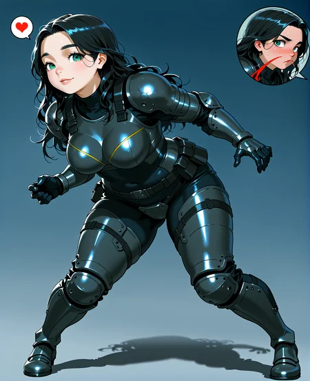 PonyScores7, source_anime, ah1, <lora:natsumi_style:0.5>, <lora:by_usakun-pony:0.4> by usakun, <lora:Akina_Bbw_Style_-_PonyXL:0.2> AkinBw
BREAK 1girl, (curly hair), long hair, (black hair:1.3), mature female, (parted hair:1.7), (round face:1.2), (thick eyebrows:1.5), (curvy), round-chin, (greenish hazel eyes), caucasian, (downturned eyes:1.4), (plump face), messy hair, <lora:Round_face:0.1>, <lora:ETO_OCPonyXL:0.5> eto_oc, skindentation, (plump), thick thighs, wide hips, busty, voluptuous, kinky curls, lips, <lora:venus body PonyXL:0.4>, (aroused, full-face blush, nosebleed, spoken heart, expressionless, o.o, flustered, surprised, charmed, smile), (fighting_stance), (Mythical creature migration across a vast, otherworldly landscape), looking at viewer, ( <lora:Some_Kind_of_Iridescent_Damascus_Steel_XL:0.8> Iridescent Damascus, iridescent damascus armor, sleek metallic with shifting colors of blue, silver, and gold, smooth surface with intricate texture, glowing subtle highlights, polished armor with minimalistic design, light reflections creating a fluid, liquid-like effect, modern and elegant armor with a futuristic feel, <lora:Terraformars:0.4> terraformarsmoviebodysuit, armored bodysuit, boobplate, shoulder pads, wrist guards, gloves, utility belt, belt pouch, hip armor, crotch plate, thigh armor, knee pads, shin guards, armored shoes)
BREAK <lora:xl_more_art-full_v1:0.2>, <lora:shinyskin2:0.2> glistening skin, <lora:aesthetic_anime_v1s:0.2>, <lora:Expressive_H:0.2> Expressiveh, <lora:hairdetailpxl:0.2> hairdetailpxl, <lora:EpicF4nta5yXL:0.2>, <lora:detailxl:0.2> detailxl, <lora:Fant5yP0ny:0.2>, best quality, amazing quality, best aesthetic, absurdres, <lora:expressive eyes:0.2> expressive eyes, <lora:eyedetailpxl:0.2> eyedetailpxl, illustration, Volumetric_Lighting, ultra-detailed, very aesthetic, intricate details, 8k, masterpiece, best_quality
BREAK (Ground level view medium Close shot (focus on feet))
BREAK <lora:Eyes_High_Definition:0.3> EyesHD, Stable_Yogis_PDXL_Positives, AS-Adult, <lora:Complicated fantasy portrait - XL Pony V2.0:0.4>, bad-hands-5
